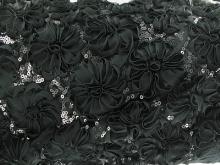 3D Open Flower & Sequin on Emb. 2 way give Net - Black