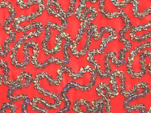 Bling Sequin Swirl On Two Way Stretch Net - Flame Red/Silver Hologram