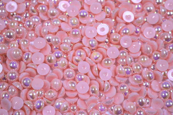 Round Half Pearls 8mm AB Colours - Light Rose AB.